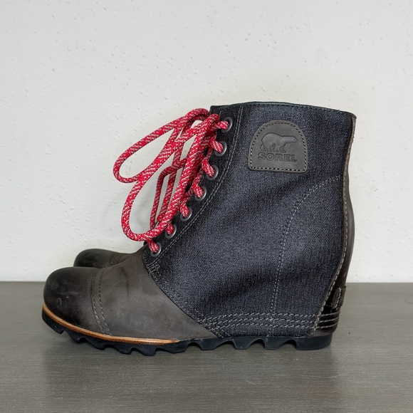 Sorel PDX Wedge Boots Gray Canvas Leather Women's Shoes Size 8.5 - Picture 3 of 8